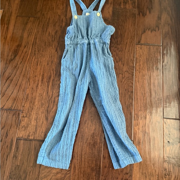 Light Blue Ribbed velvet  Kids One-Piece Overalls - Picture 3 of 5